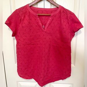 St. John's Bay 100% Cotton Embroidered Short Sleeve Coral Top(M)